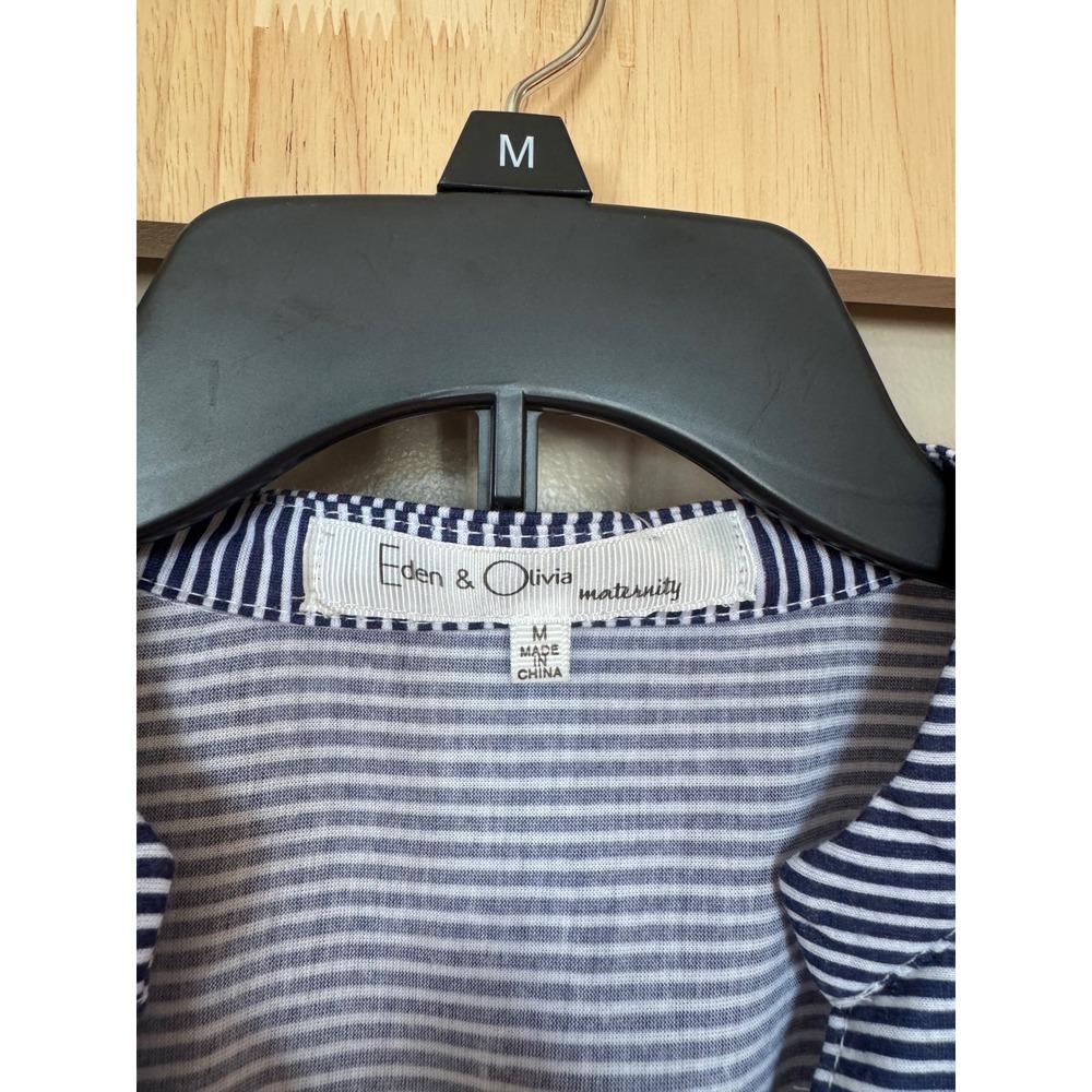 Eden & Olivia Maternity Shirt Dress Blue White Stripe Drawstring M B8449MTE - Picture 2 of 6
